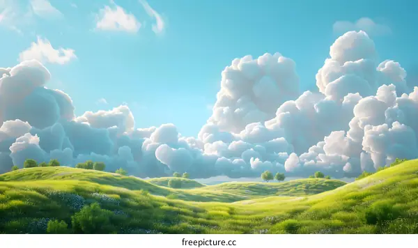 Green rolling hills under a blue sky with white clouds