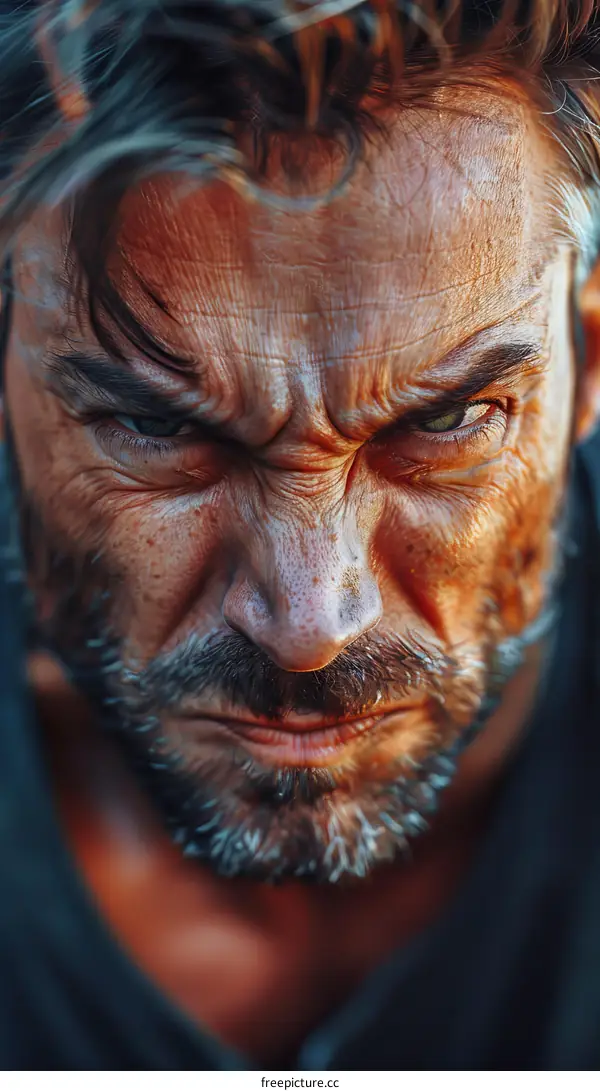 Close-up Portrait of a Man with Intense Expression