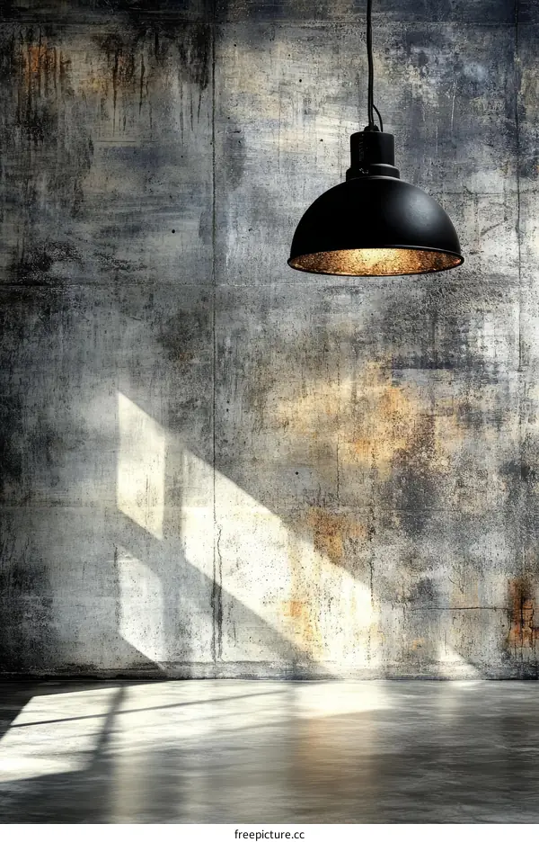 Empty Industrial Style Concrete Interior with Pendant Light