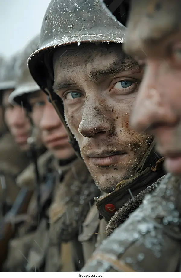 Portrait of a young soldier in a military helmet