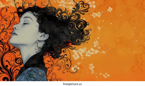 A woman's face with flowers in her hair