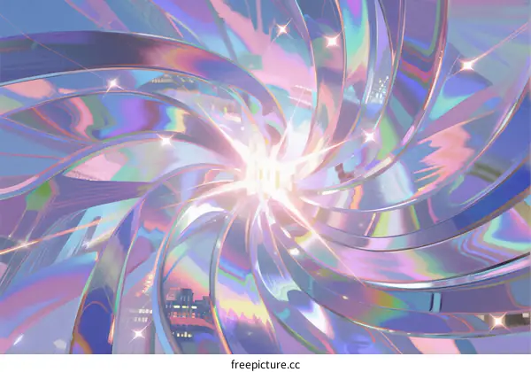 Vibrant Holographic Swirls with Light Burst in Abstract Artwork