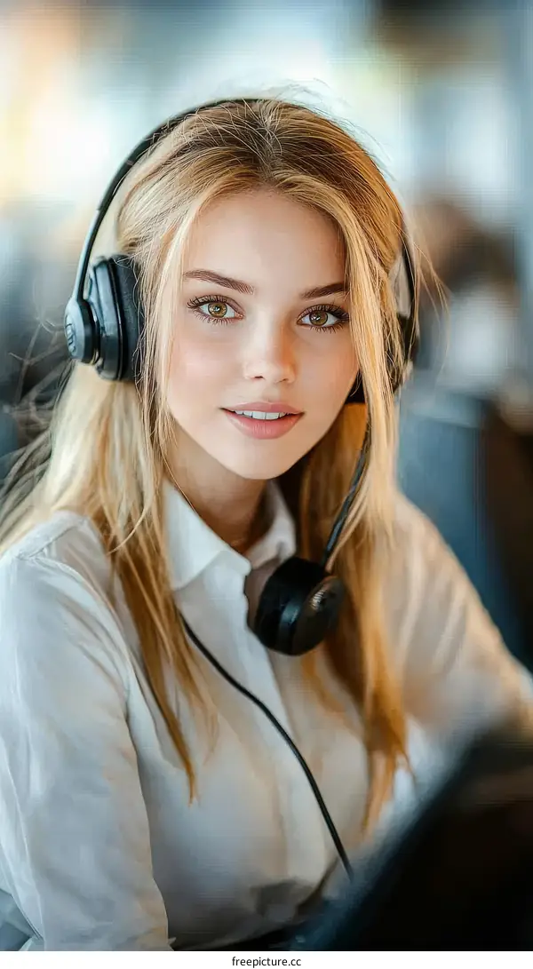 Beautiful Woman Wearing Headphones  Close-up Portrait