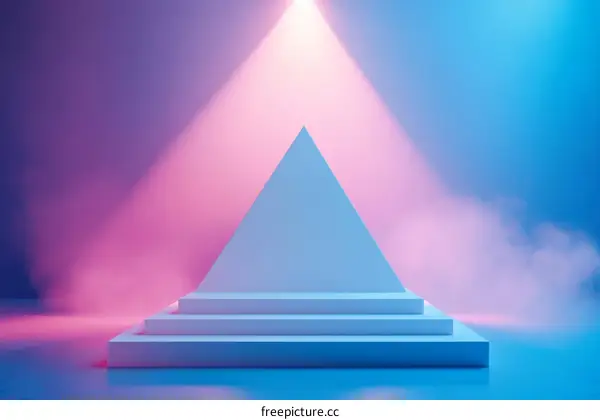 Abstract Pyramid Display Platform with Neon Lights