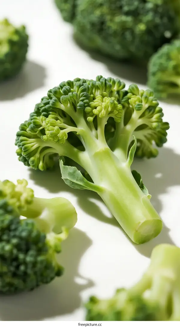 Fresh Green Broccoli Floret with Stalk and Leaves