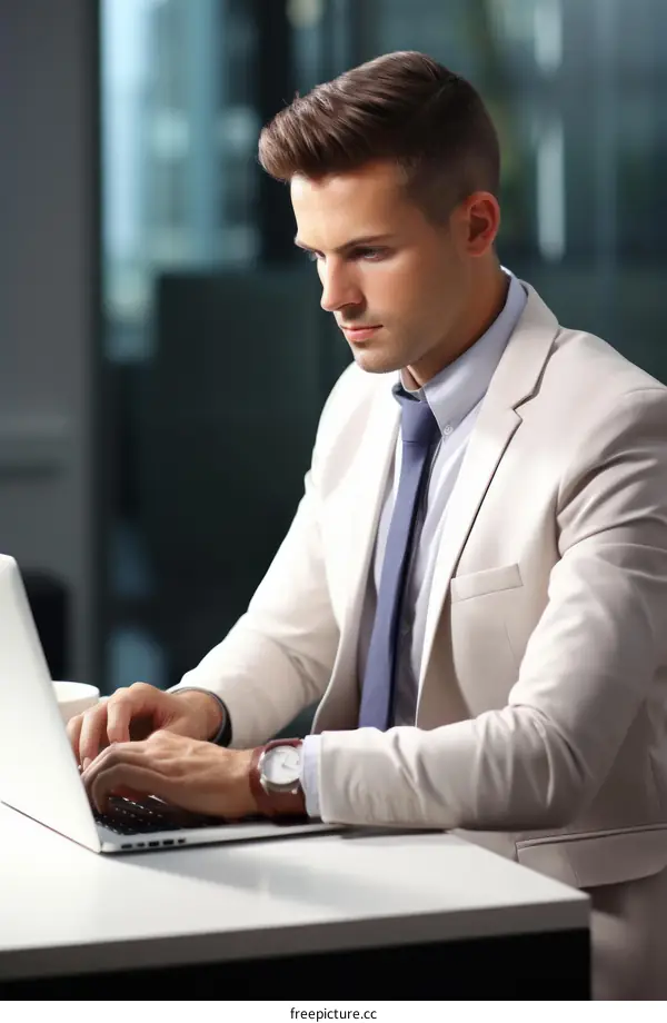 Businessman working on laptop in office
