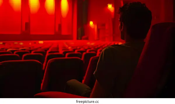 Man Sitting in Empty Movie Theater Seats