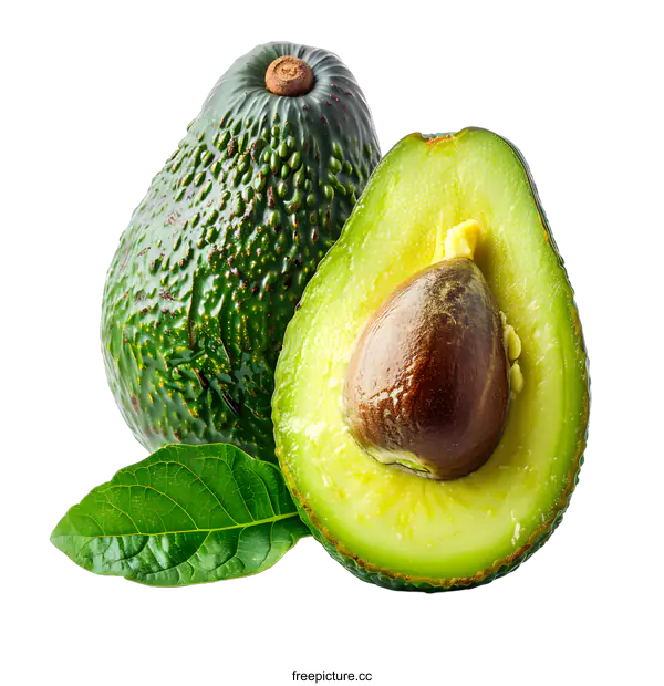 [Transparent Background PNG]Fresh avocado with leaf