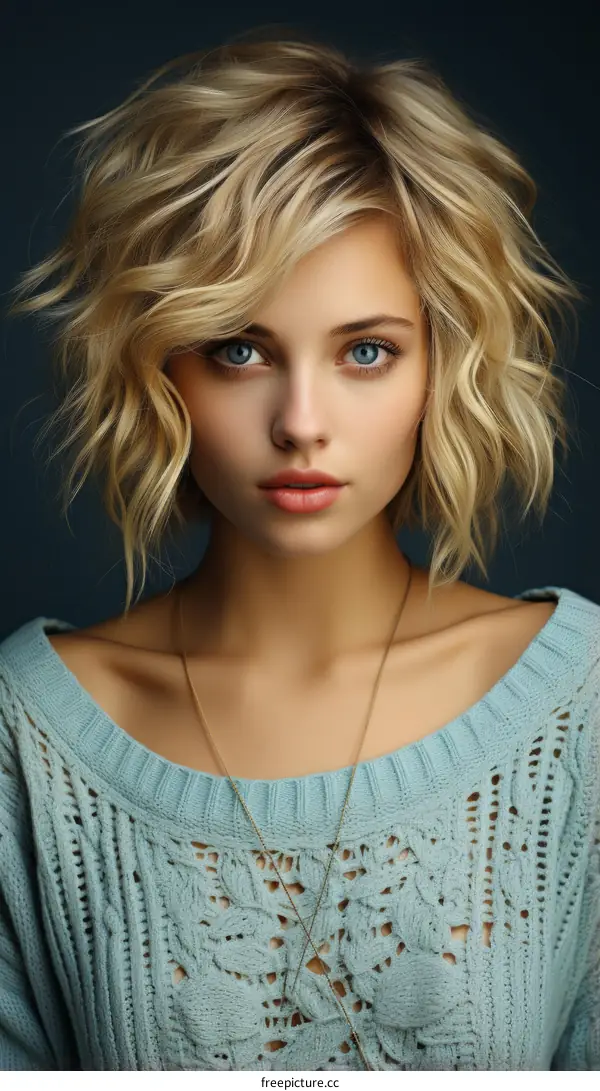 Portrait of a beautiful blonde woman with blue eyes