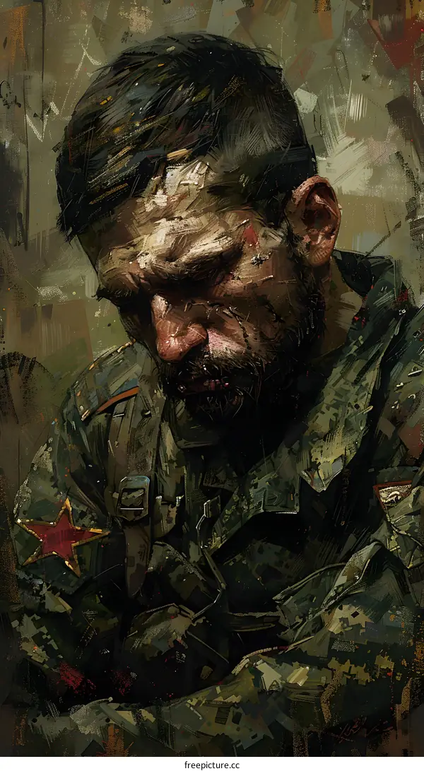 Soldier in Camouflage, Portrait Painting