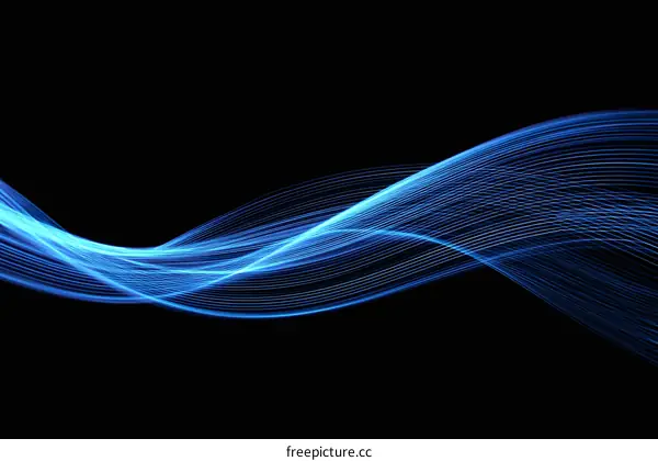 Abstract Light Blue Waves on Black Background