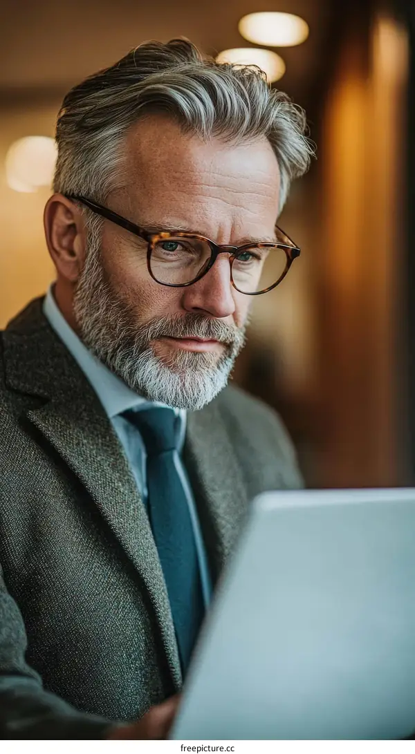 Businessman Working on Laptop in Cafe