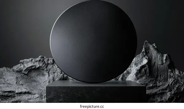 Abstract Minimalist Black Circle Display on Dark Gray Rocks