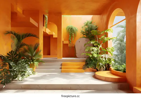 Orange Interior with Plants