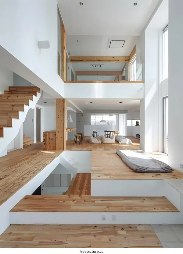 Modern Interior Design With Wooden Stairs and Floors