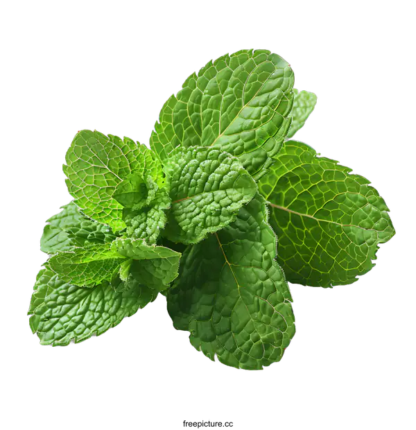 [Transparent Background PNG]Fresh Mint Leaves on White Background
