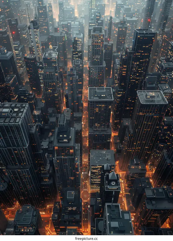 Aerial View of a Futuristic Metropolis at Night