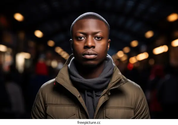 Portrait of a young African-American man in a green jacket