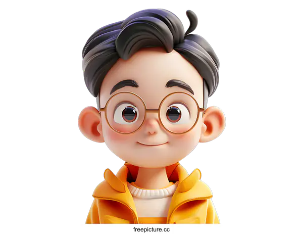 [Transparent Background PNG]3D rendering of a cute cartoon boy with glasses