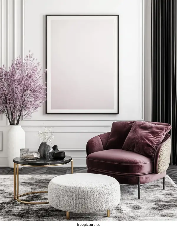 Elegant Modern Living Room Mockup with Empty Frame