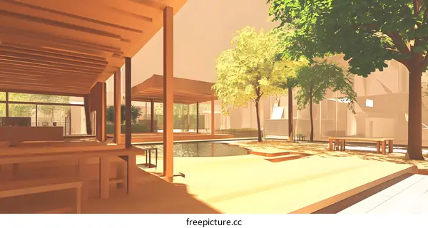 Modern Minimalist House Design With Wooden Structure and Green Trees