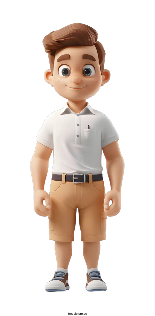 [Transparent Background PNG]3D Cartoon Boy Character in White Shirt and Shorts
