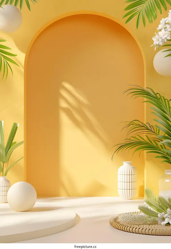 Minimalist Summer Product Display With Tropical Plants
