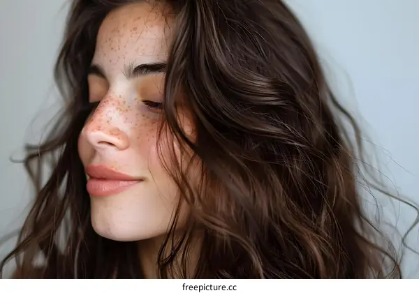 Closeup Portrait of a Young Woman with Freckles