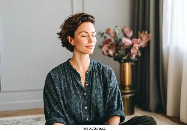 Peaceful Woman Relaxing Indoors
