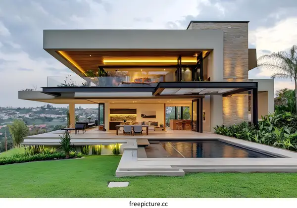 Modern Home Design With Pool and Mountain Views