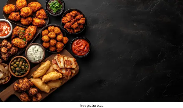 Assortment of Appetizers on Dark Background