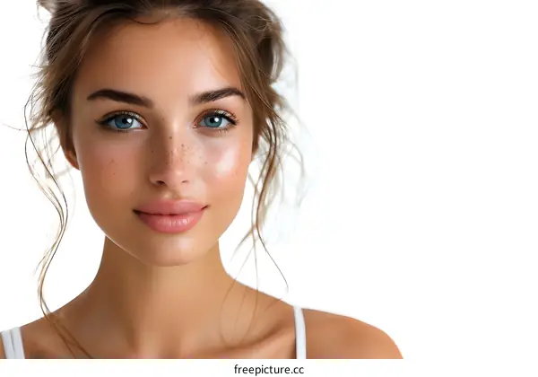 Beautiful Woman with Freckles and Blue Eyes