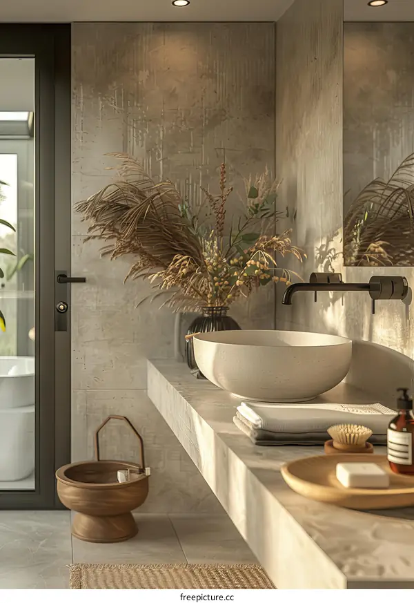 Modern Minimalist Beige Bathroom Sink