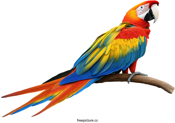 [Transparent Background PNG]Colorful Macaw Bird Portrait on a Branch
