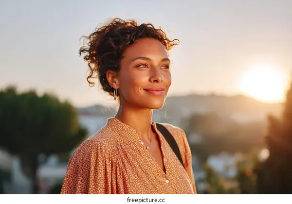 Woman Outdoors at Sunset