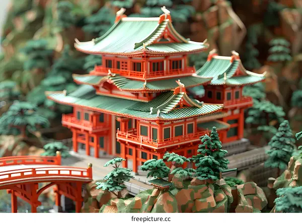 Detailed Miniature Model of Traditional Japanese Architecture