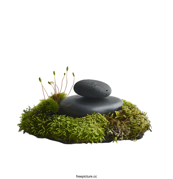 [Transparent Background PNG]Zen Stones on Green Moss