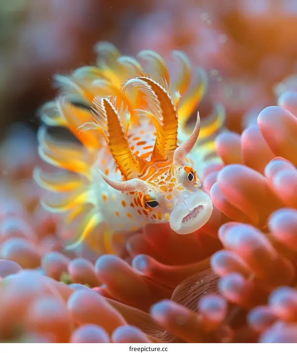 Vibrant Underwater Nudibranch with Gills and Tentacles