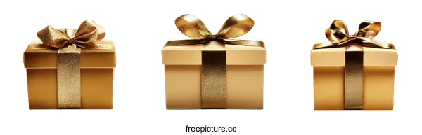 [Transparent Background PNG]Three Golden Gift Boxes with Ribbons