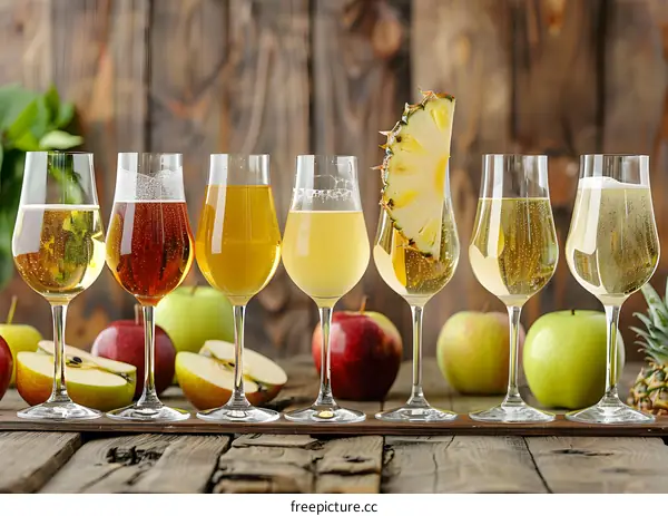 Apple Cider and Pineapple Juice in Glasses