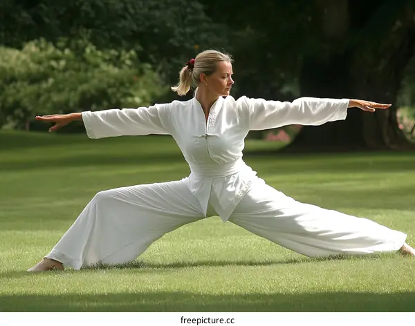 Woman Practicing Tai Chi in a Park