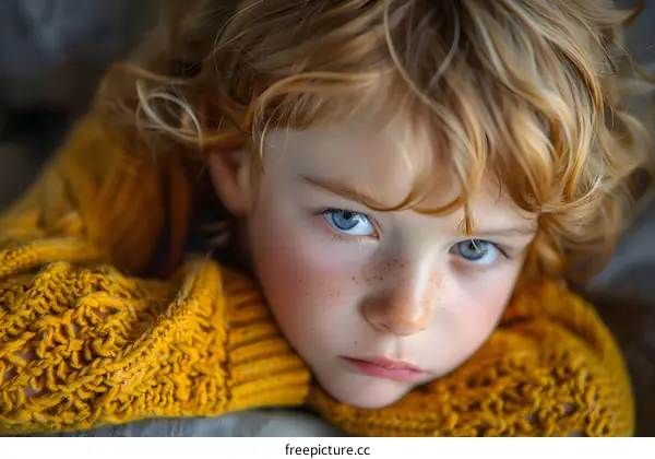 Portrait of a boy with red hair and blue eyes