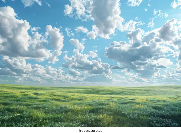 Vast Green Field Under a Cloudy Sky