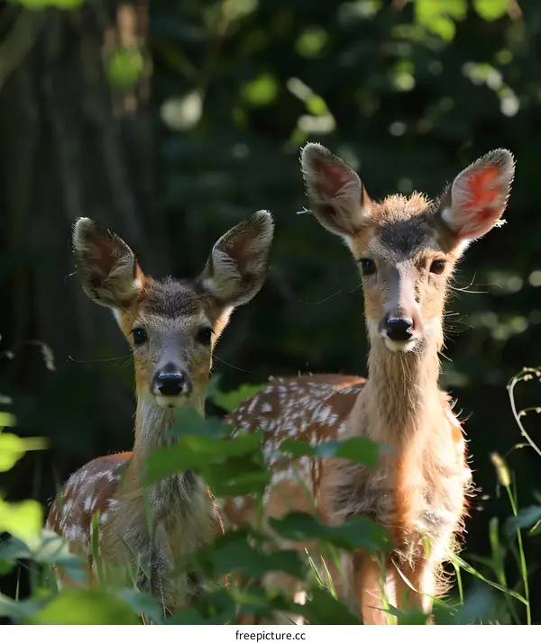 Two Spotted Fawn Deer in the Forest