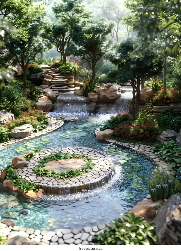 Waterfall in a tropical garden