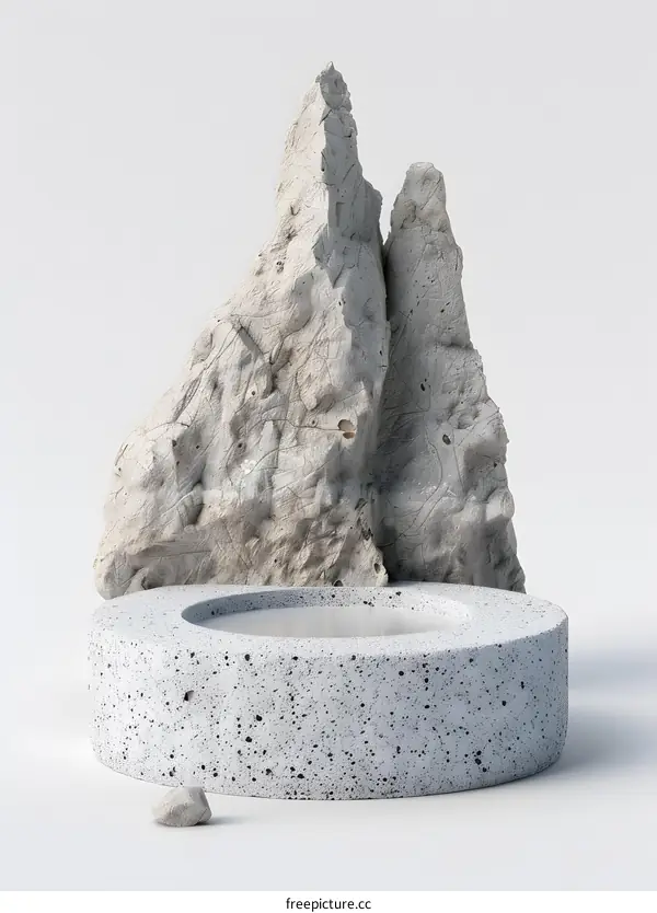 Minimalist Concrete Rock Formation with Platform
