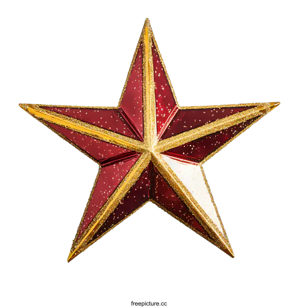 [Transparent Background PNG]Red and Gold Glitter Christmas Star Ornament