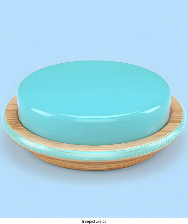 Turquoise Round Platform on Wooden Base