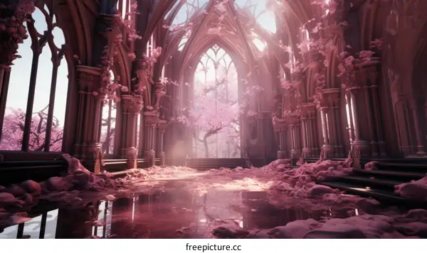 Pink Fantasy Castle with Cherry Blossoms