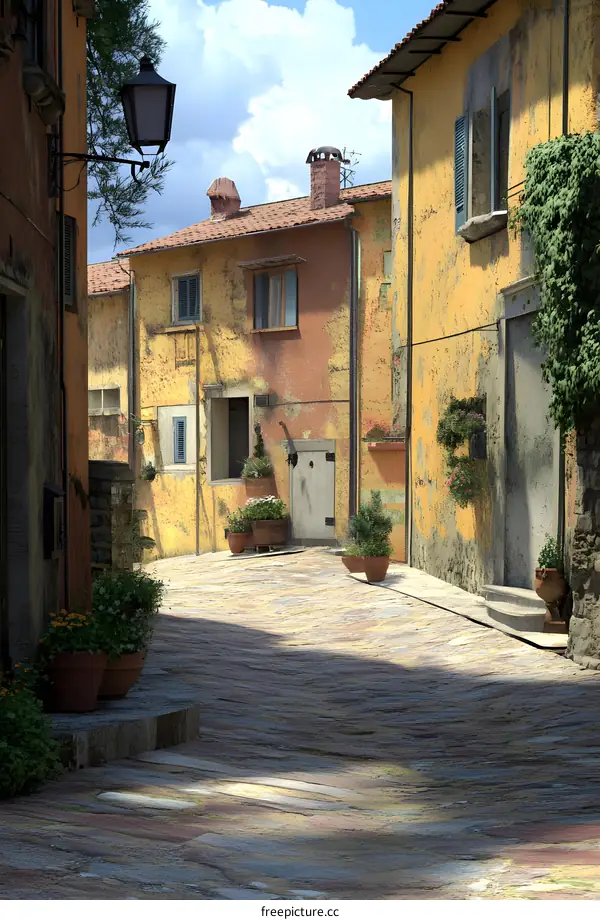 Narrow Cobblestone Street in Italian Village